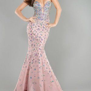 Jovani evening PROM gown Pink dress with crystal rhinestones